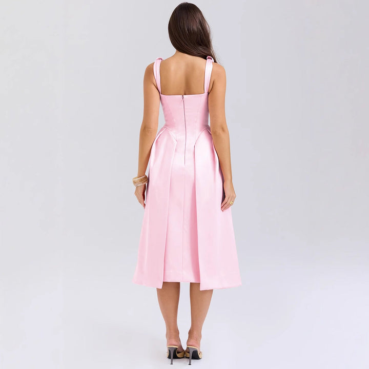 Damen Maxikleid mit elegantem V-Ausschnitt und strukturiertem Rock Drune
