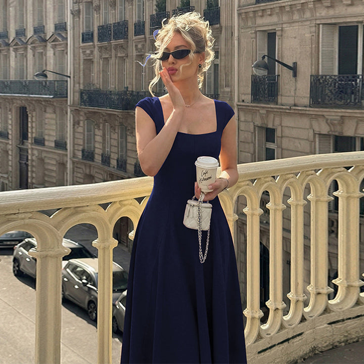 Damen Elegantes Maxikleid mit quadratischem Ausschnitt und fließendem Rock Drune