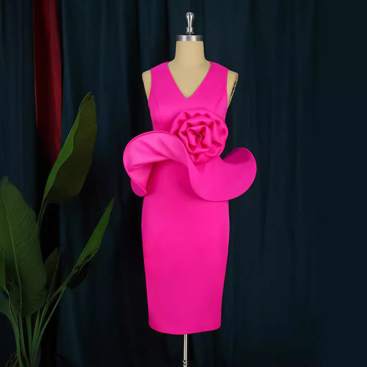 Damen Cocktailkleid mit kunstvollem Blumenapplikation Drune