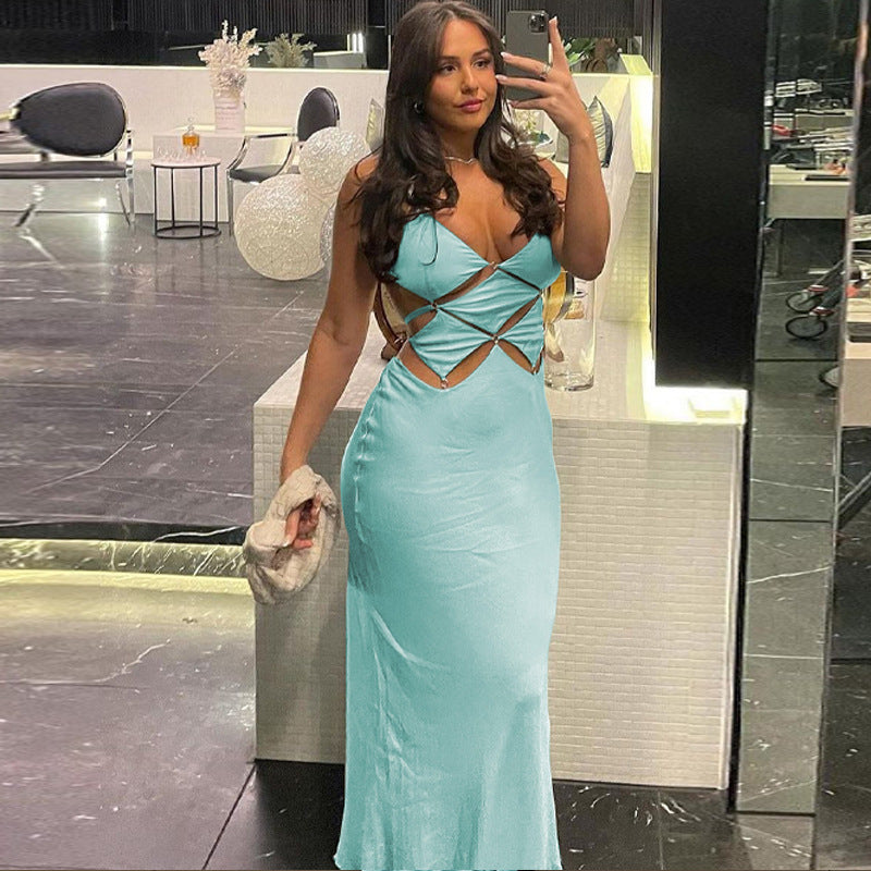 Damen glamouröses Maxikleid mit einzigartigem Schnitt und eleganten Schlaufen Drune