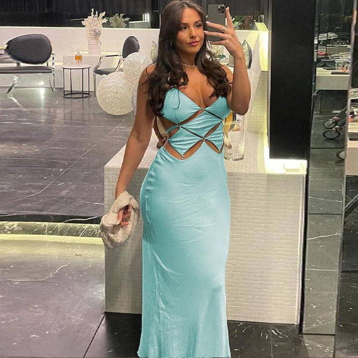 Damen glamouröses Maxikleid mit einzigartigem Schnitt und eleganten Schlaufen Drune