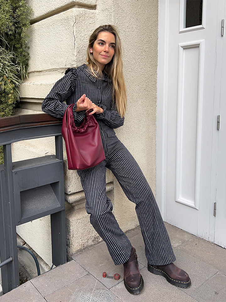 Damen gestreiftes Langarmhemd und Hose Set Drune