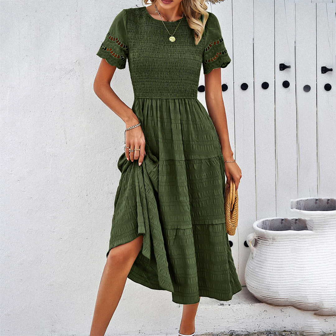 Damen Midikleid mit Puffärmeln und elastischem Oberteil Drune