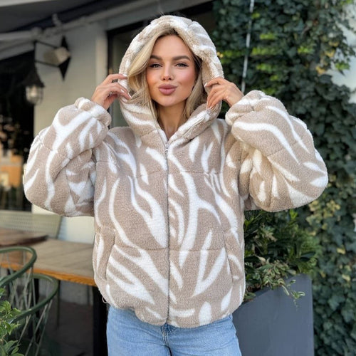 Damen Kuschelige Fleecejacke mit modischem Muster Drune