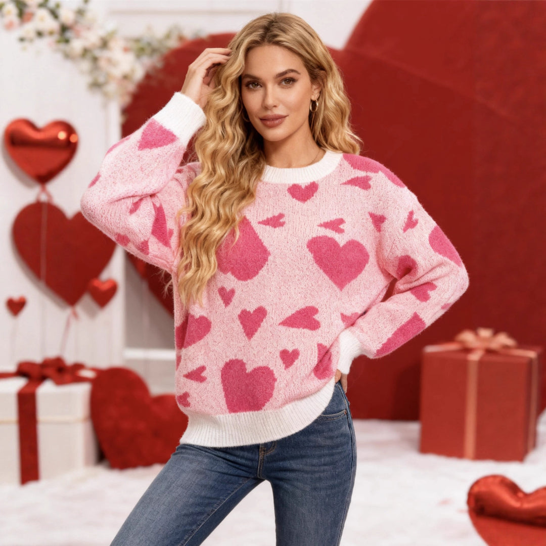 Damen verspielter Pullover mit Herzmotiven Drune
