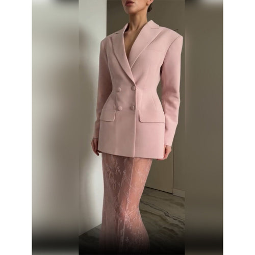 Damen eleganter Blazer mit tailliertem Schnitt und Doppelreiher Drune