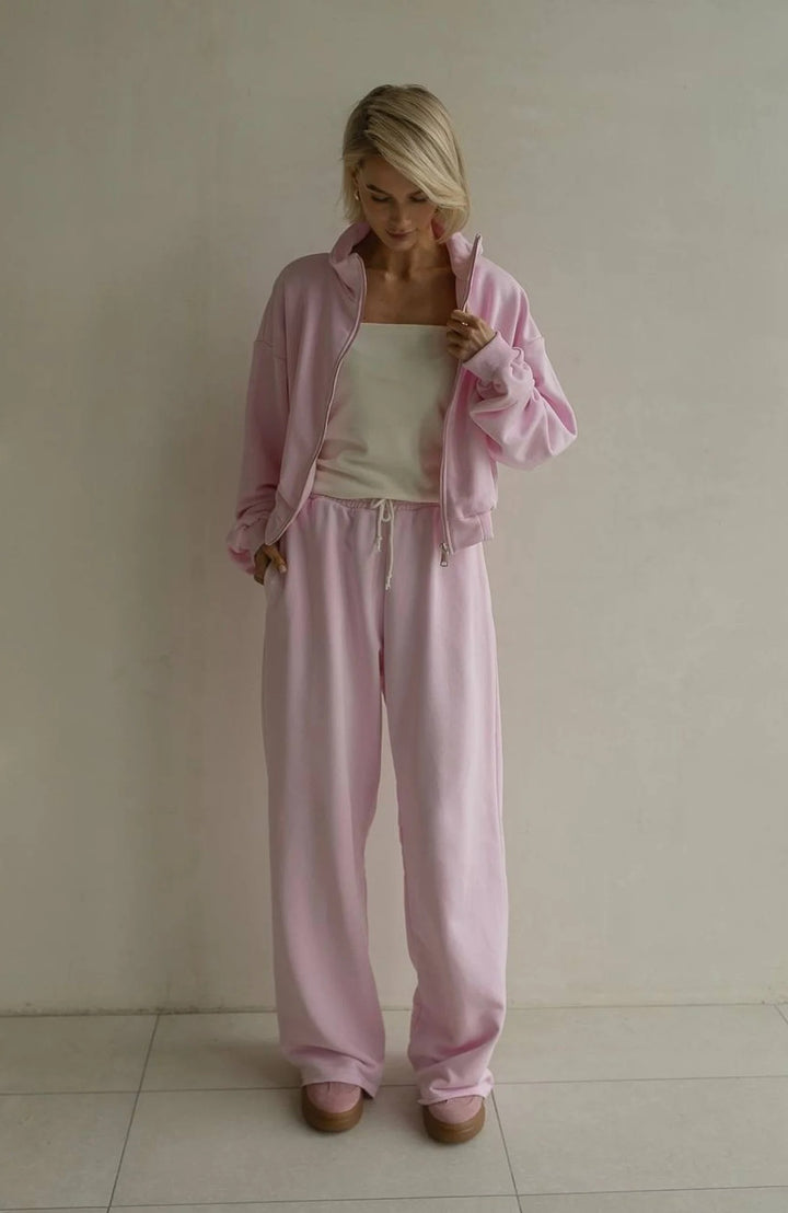 Damen lässiger Freizeitanzug mit cropped Jacke und bequemen Weitbeinen Drune