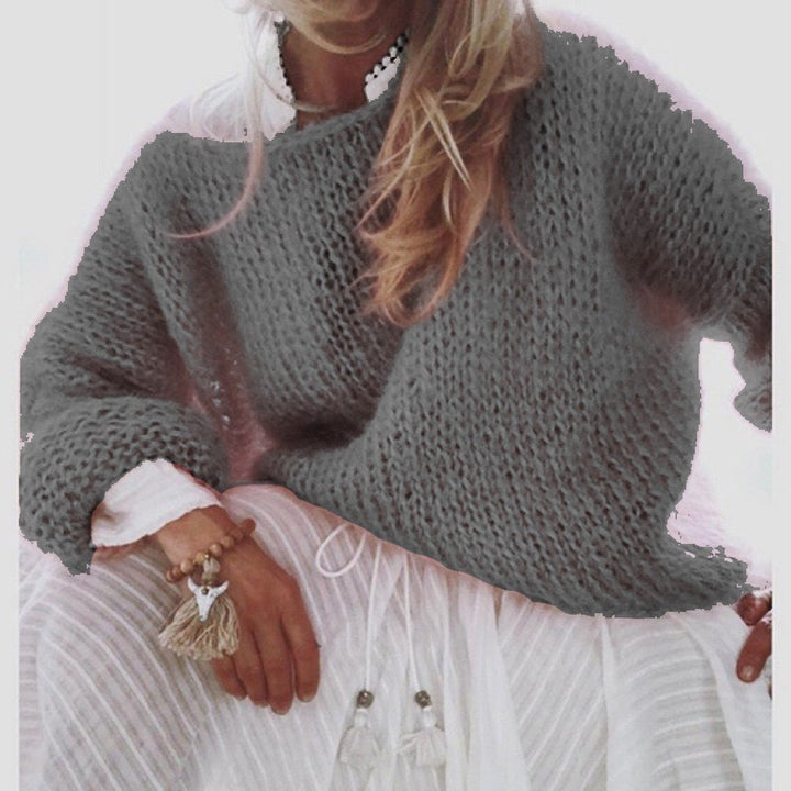 Damen lässiger Grobstrickpullover mit offenen Maschen und überschnittenen Schultern Drune