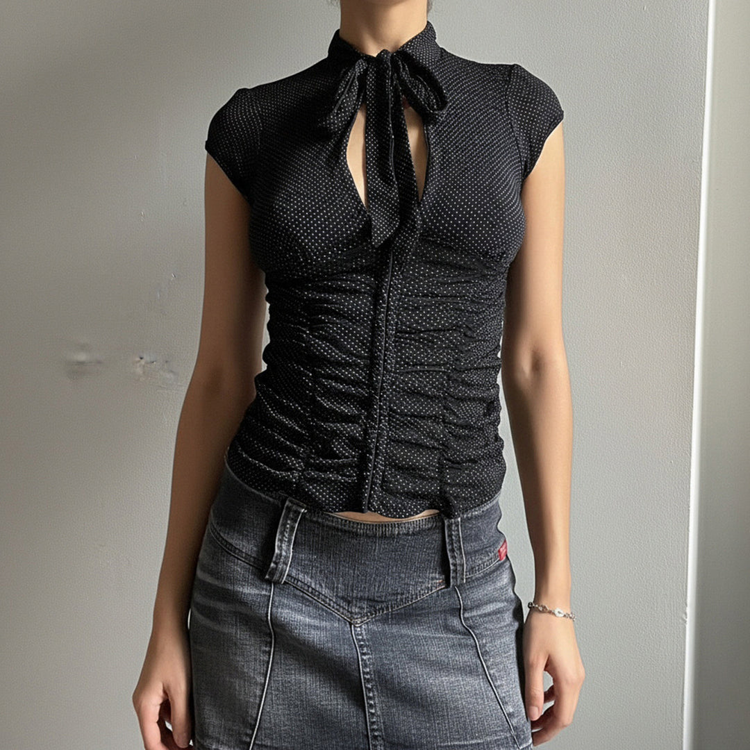 Damen Elegantes Rüschenshirt mit schickem Bindeband Drune