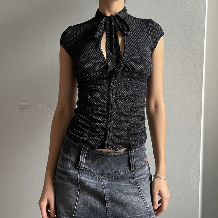 Damen Elegantes Rüschenshirt mit schickem Bindeband Drune
