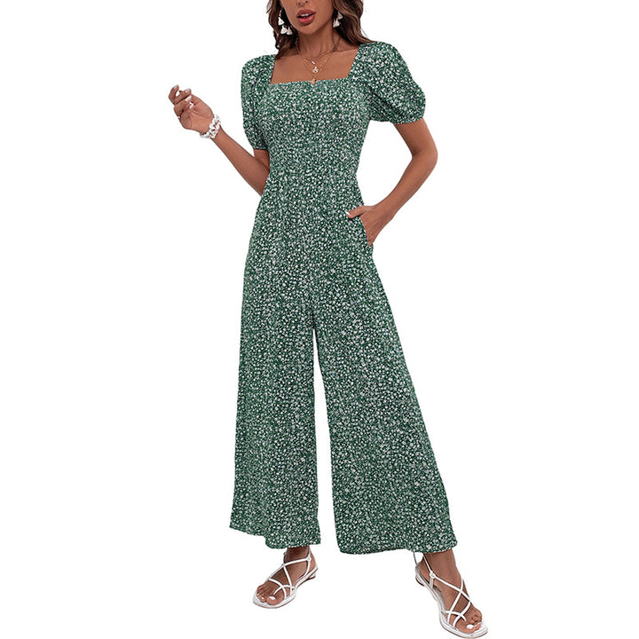 Damen lässiger Jumpsuit mit elastischem Bund und modischem Puffärmel-Design Drune