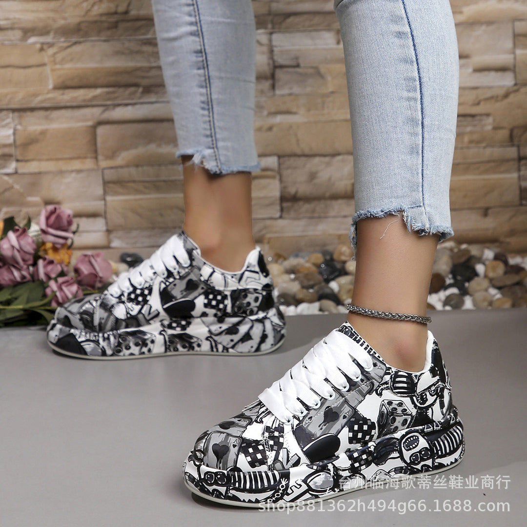 Damen modische High-Top Sneakers mit buntem Grafikdesign Drune
