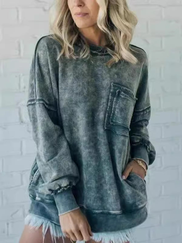 Damen Bequemer Oversized Sweatshirt mit Taschen Drune