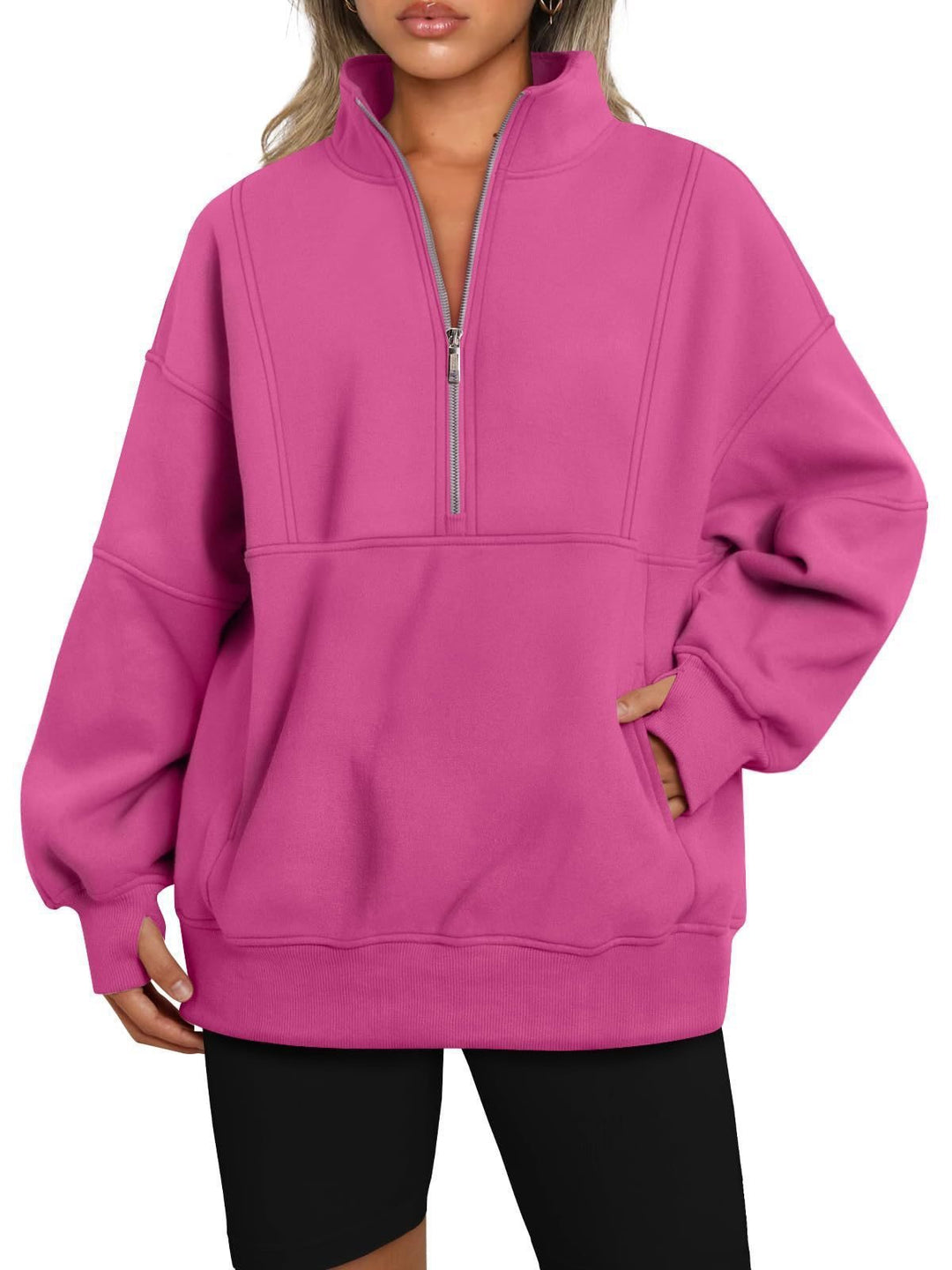 Damen Sportlicher Hoodie mit hohem Kragen und Reißverschluss Drune