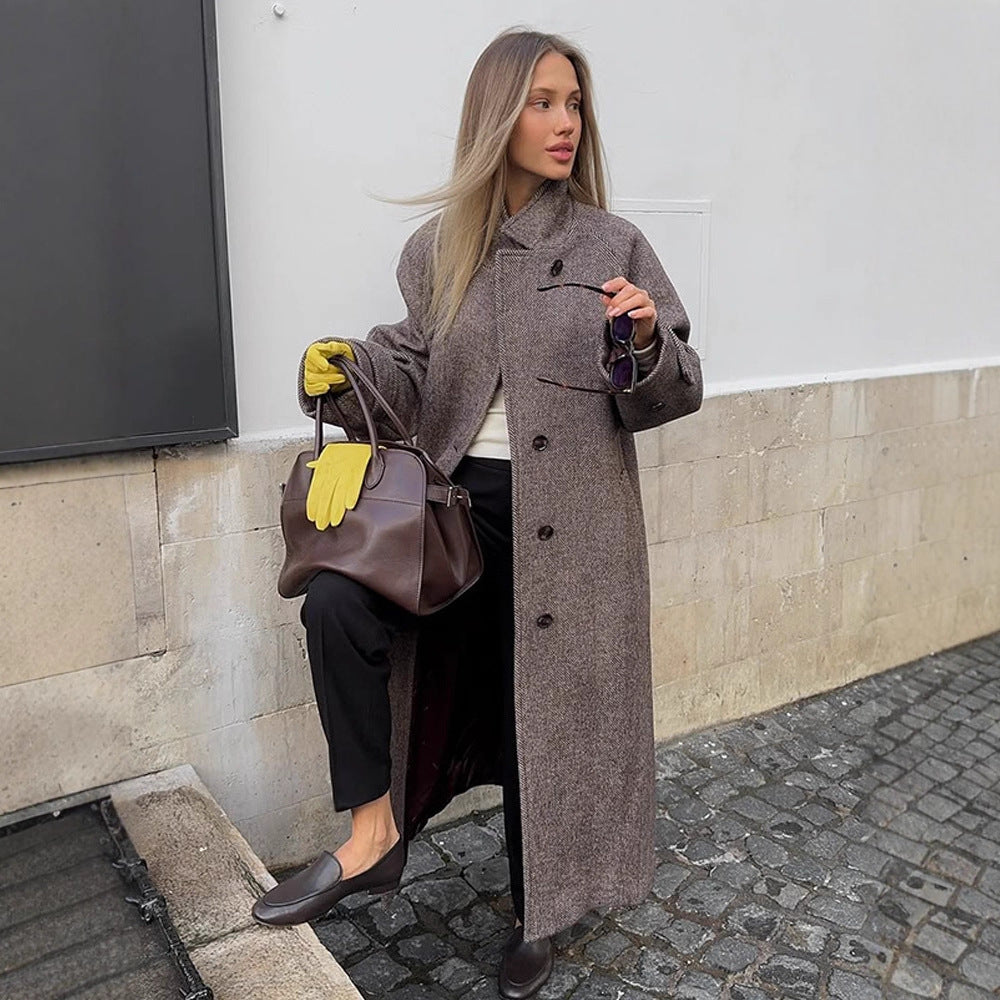 Damen lässiger Wollmantel mit modischem Schnitt und praktischen Taschen Drune