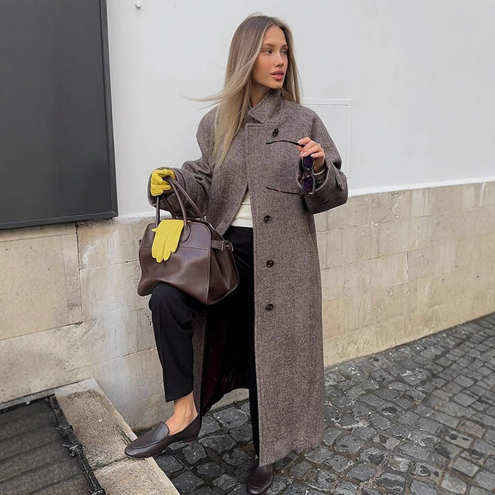 Damen lässiger Wollmantel mit modischem Schnitt und praktischen Taschen Drune