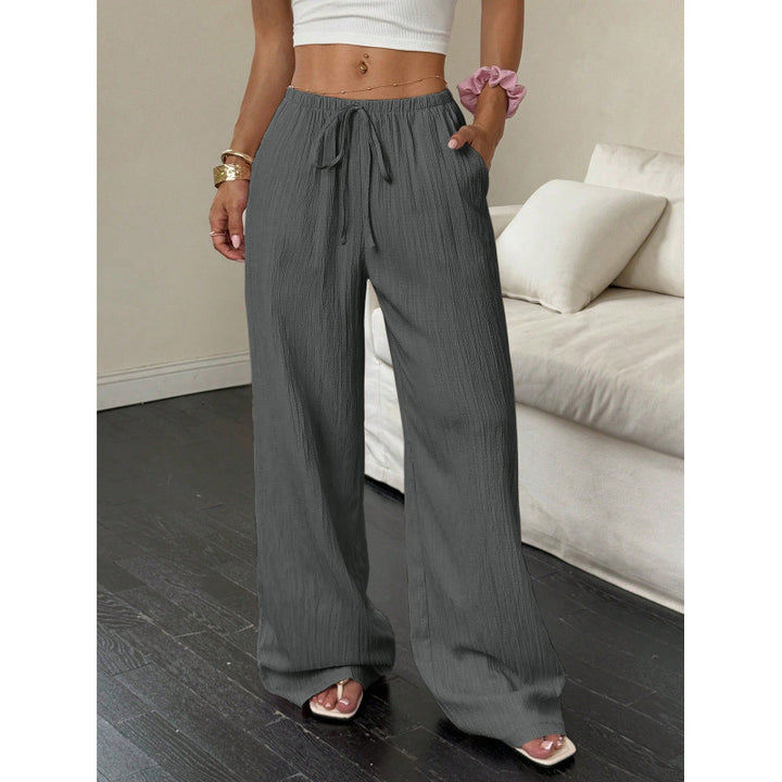 Damen lässige und weite Freizeit-Hose mit elastischem Bund und Bindegürtel Drune
