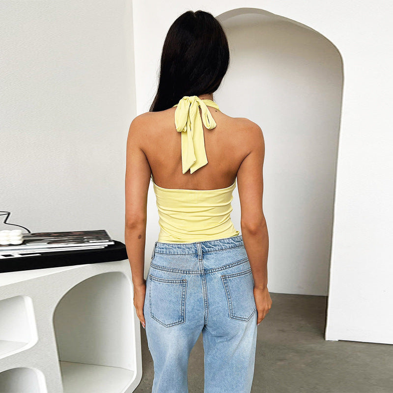 Damen Haltertop mit tiefem V-Ausschnitt und figurbetontem Design Drune