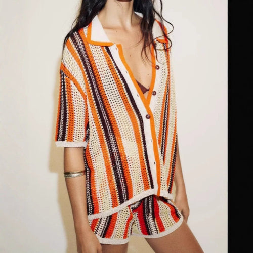 Damen gestreifte Sommershorts aus luftigem Material Drune