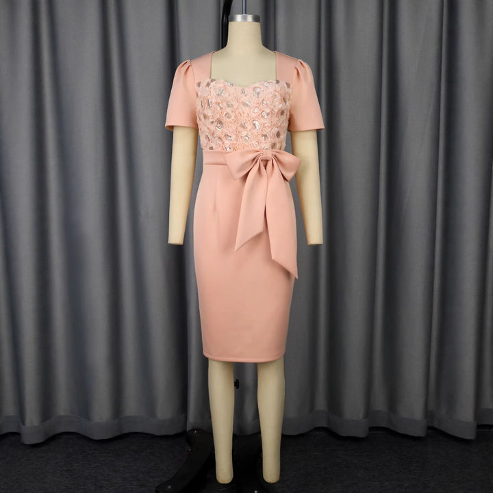 Damen Elegantes Verziertes Midi-Kleid mit Schleifenakzent Drune