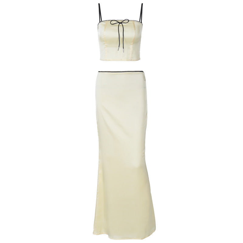 Damen Glamouröses Satin-Kleid mit Spitzendetails Drune
