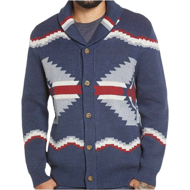 Herren Strickjacke im modernen Ethno-Design mit praktischen Knöpfen Drune