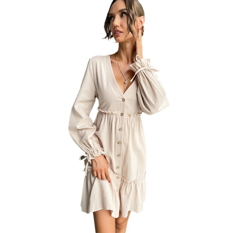 Damen Wickelkleid mit eleganten Rüschendetails und Knopfverschluss Drune