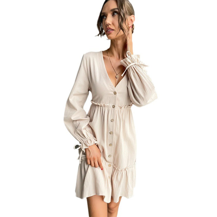 Damen Wickelkleid mit eleganten Rüschendetails und Knopfverschluss Drune