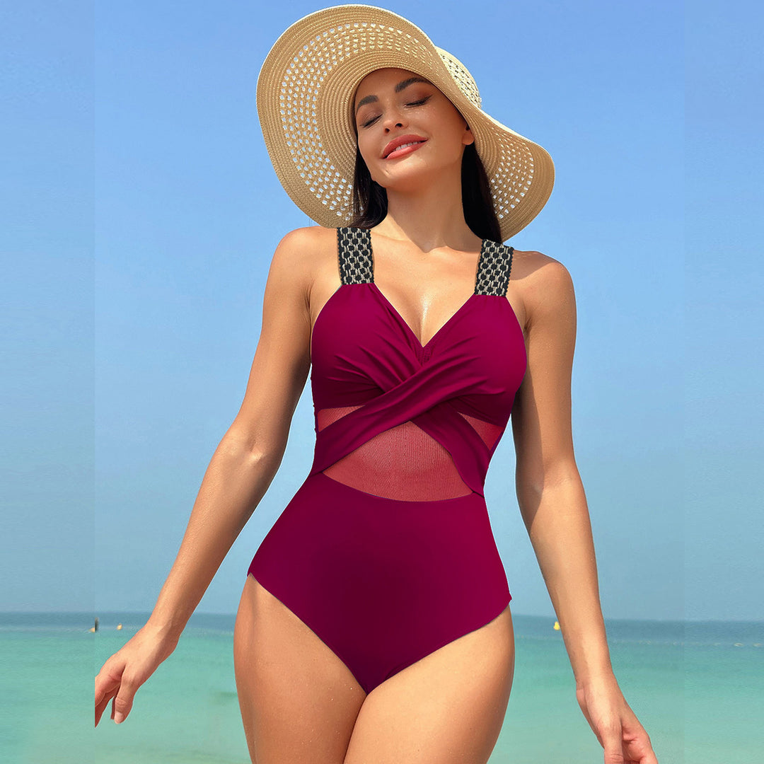 Damen Einteiliger Badeanzug mit stylishen Mesh-Elementen Drune