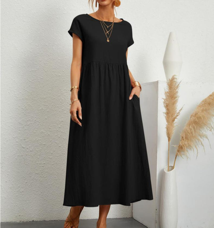 Damen lässiges Midikleid mit elegantem Schnitt und praktischen Taschen Drune