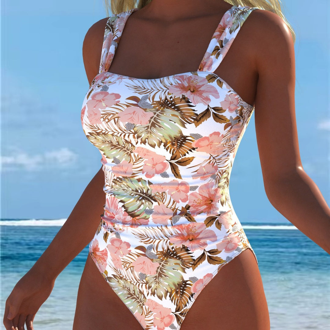 Damen Einteiliger Badeanzug mit floralen Akzenten und breiten Trägern Drune