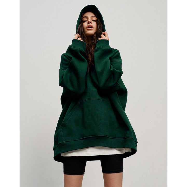 Damen Lässiger Oversized Hoodie mit praktischer Kängurutasche und hohem Kragen Drune