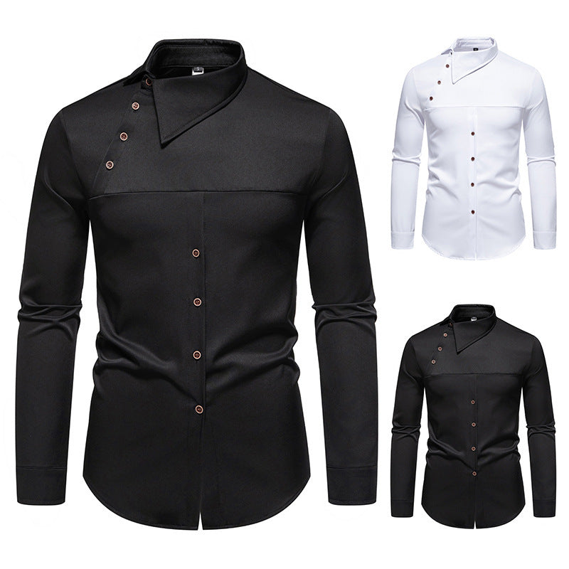 Herren modisches Hemd mit asymmetrischem Kragen und stilvollen Knopfdetails Drune