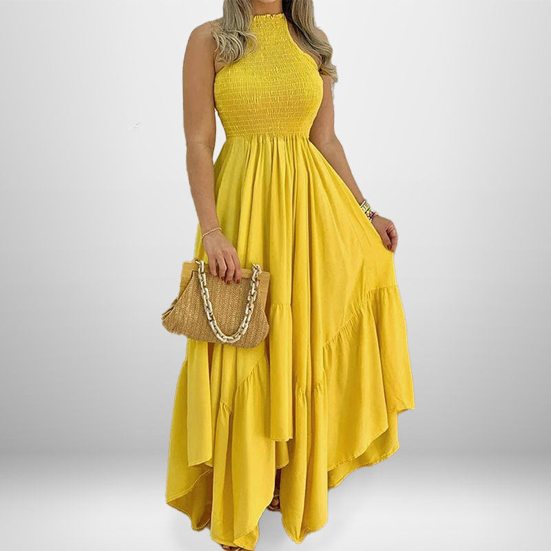 Damen Maxikleid mit hochgeschlossenem Design und voluminösem Rock Drune