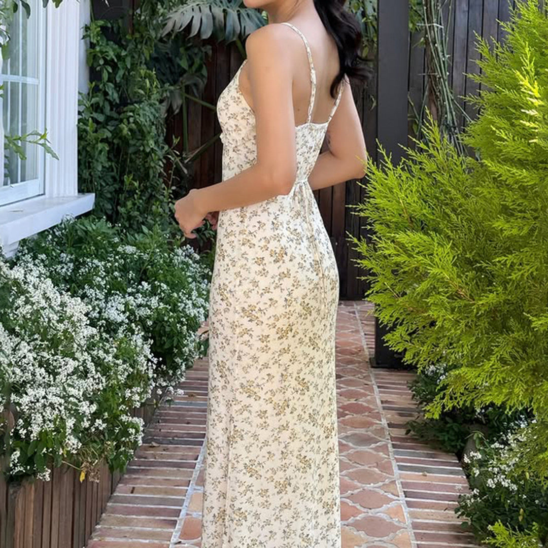 Damen Exquisites Trägerkleid mit floralem Muster und bindbarem Dekolleté Drune