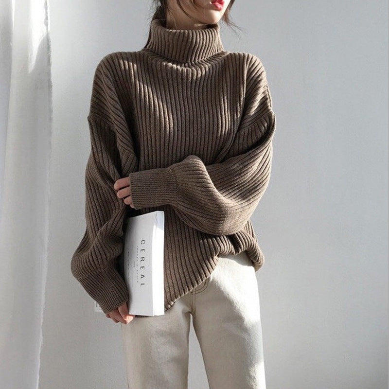 Damen Grobstrickpullover mit hohem Kragen und voluminösen Ärmeln Drune