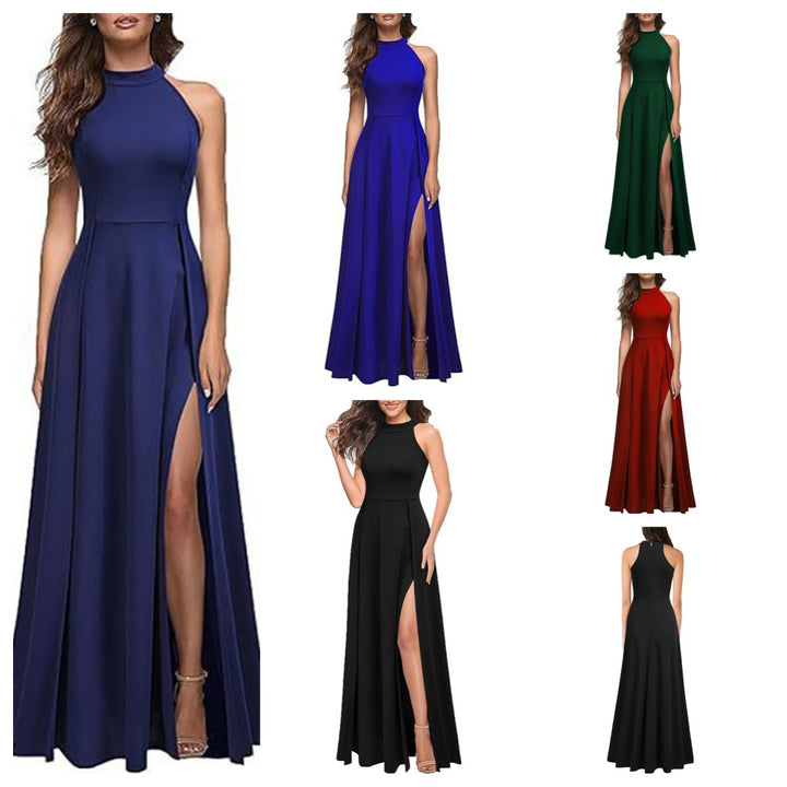 Damen Maxikleid mit seitlichem Schlitz und elegantem Kragen Drune