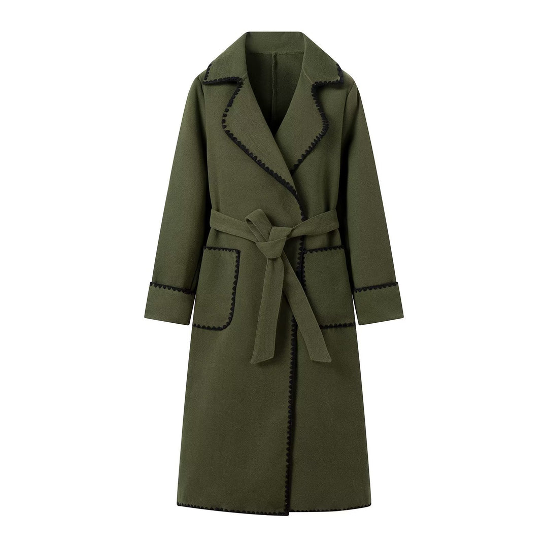 Damen elegante Übergangsjacke mit dekorativem Gürtel und hochwertigen Taschen Drune