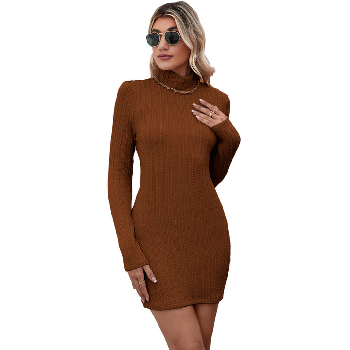 Damen figurbetontes Langarmkleid mit Stehkragen und Rippstruktur Drune