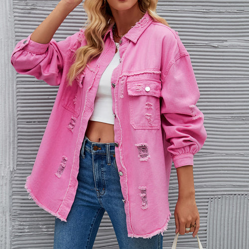 Damen Oversized Jeansjacke mit modernen Destroyed-Details Drune