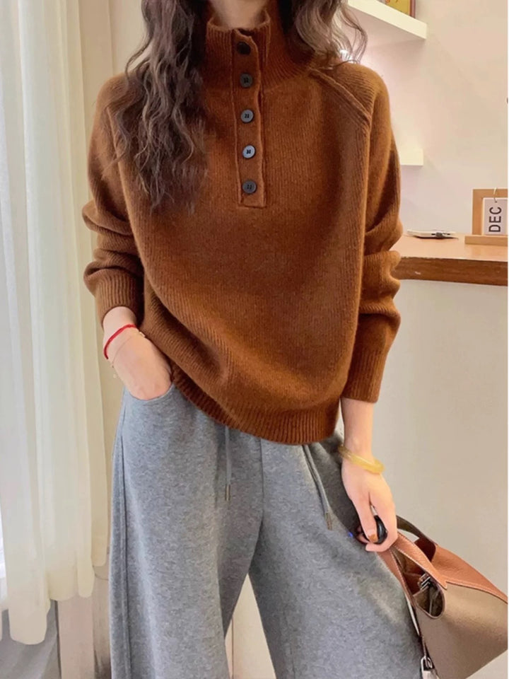Damen Komfortabler Strickpullover mit Knopfleiste Drune