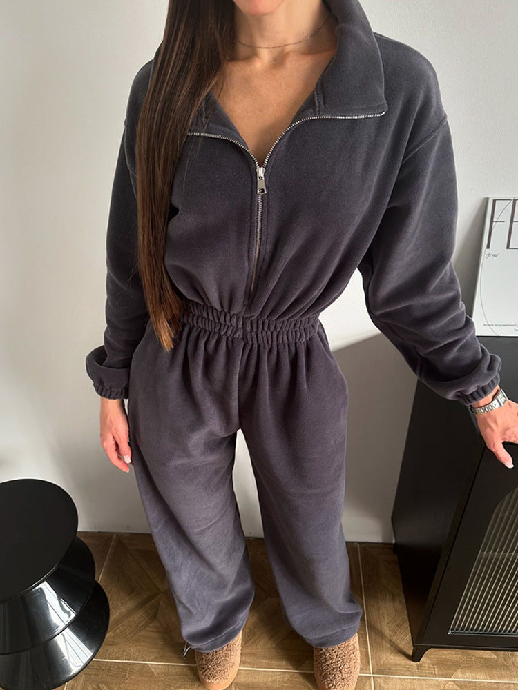 Damen bequemer und stylischer Fleece-Jumpsuit Drune