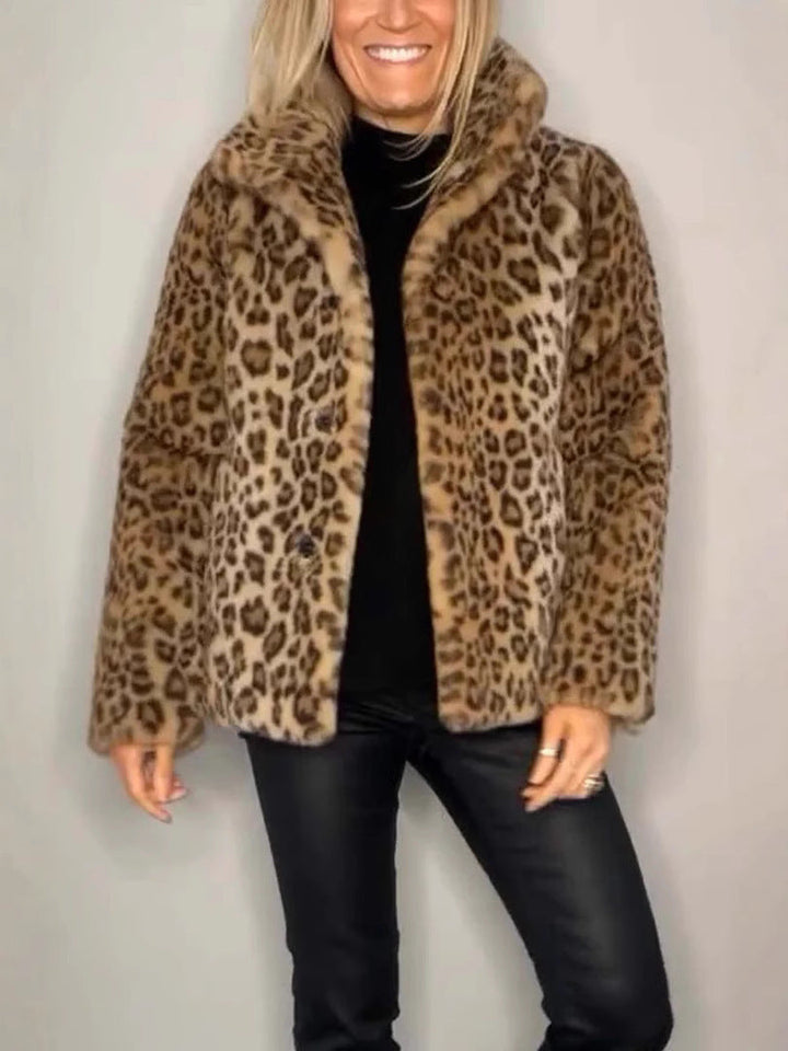 Drune | Mantel - Kunstpelz - Oversized Fit - Reverskragen - Leopardenprint