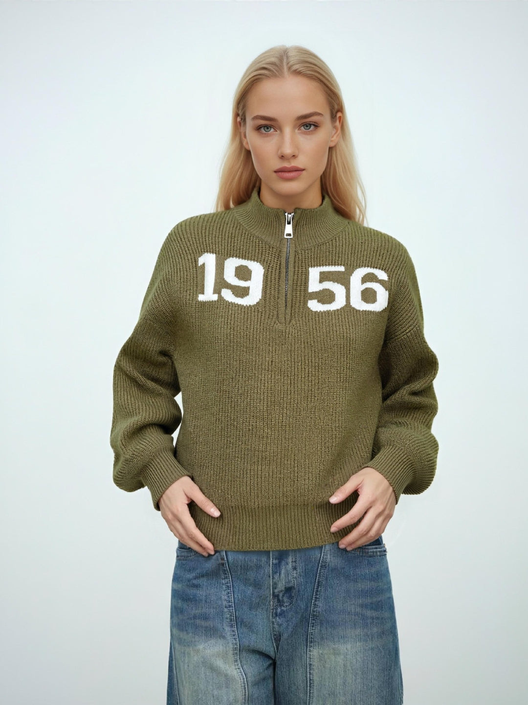 Damen modischer Pullover mit hoher Stehkragen und kontrastierenden Details Drune