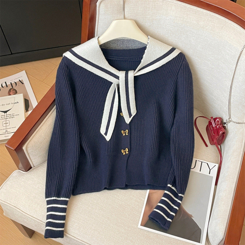 Damen Strickjacke mit maritimem Kragen und Knopfdetails Drune