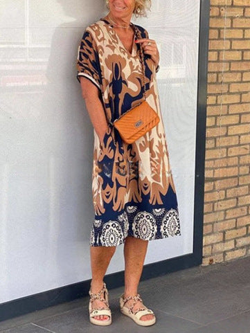 Drune | V-Ausschnitt Leopardenmuster Kleid In Lockerer Passform