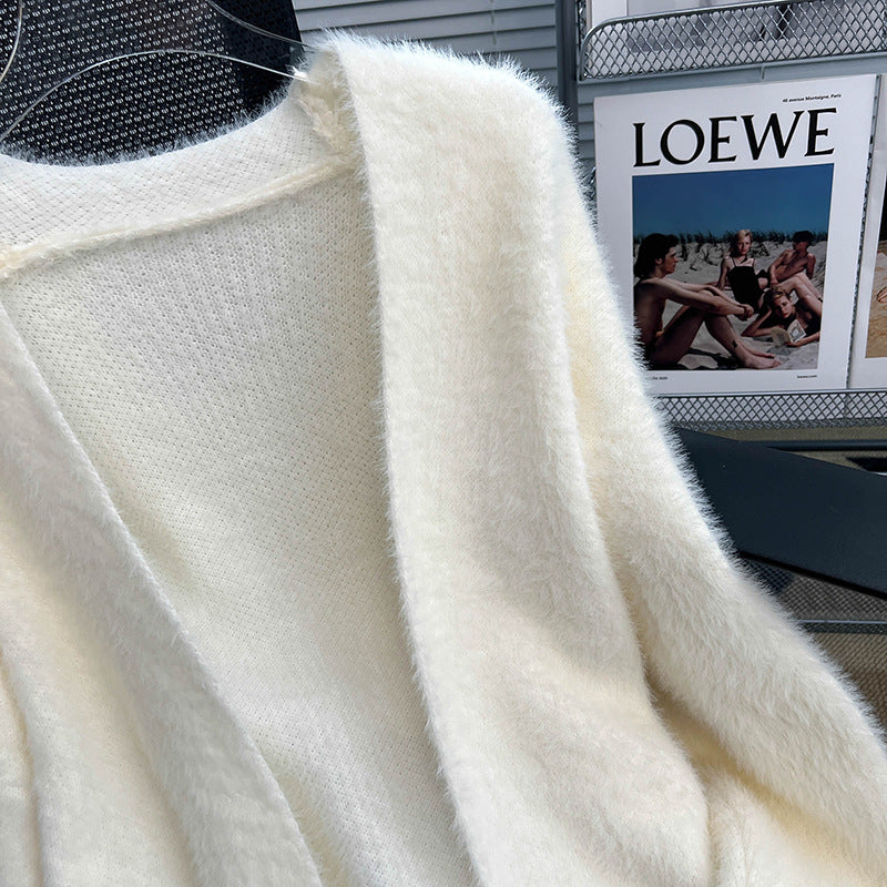 Damen Flauschige Strickjacke mit offenem Schnitt Drune