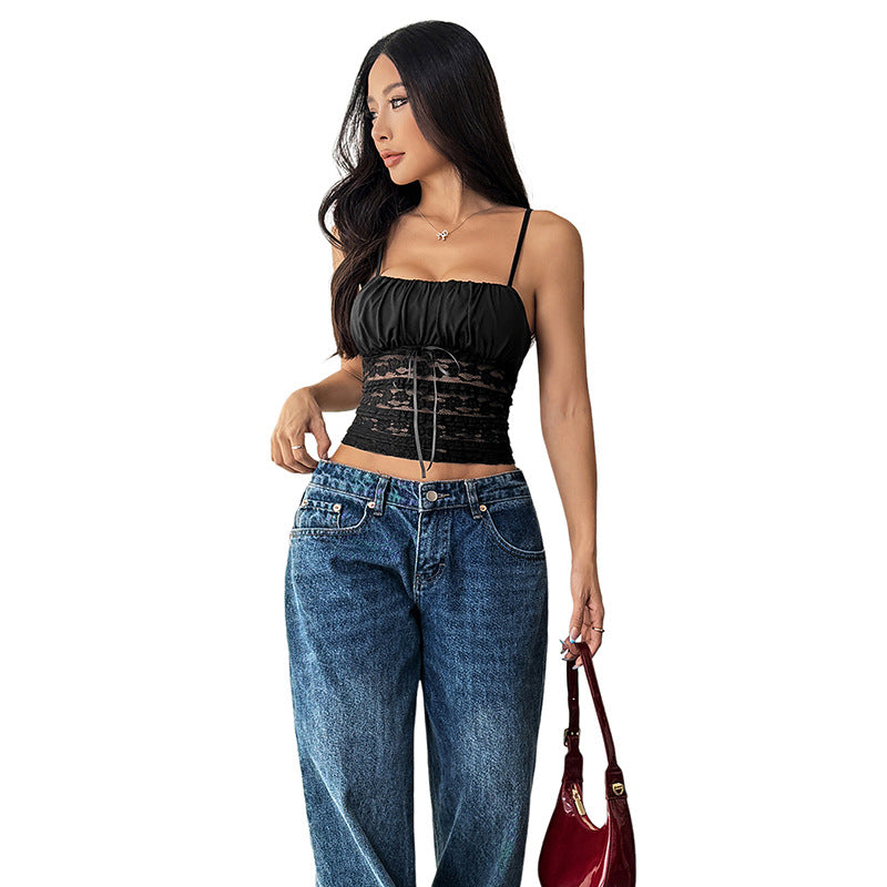 Damen cropped Top mit elastischem Bund und raffinierten Rüschendetails Drune