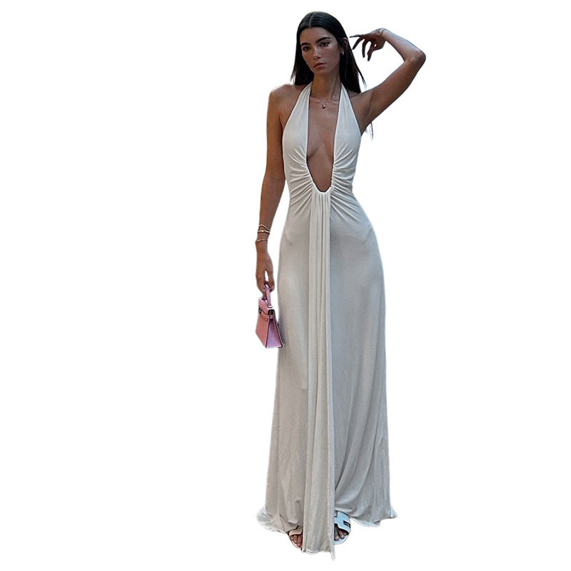 Damen Maxikleid mit tiefem V-Ausschnitt und eleganten Drapierungen Drune