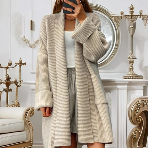 Damen Großer Strickmantel mit strukturiertem Design und Taschen Drune